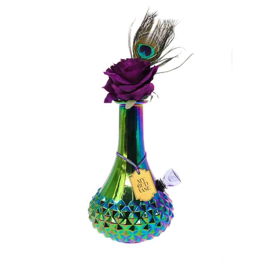 My Bud Vase Aurora Bong Peacock Feather and Rose