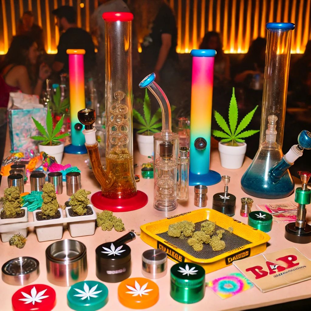 Smoking gear laid out for a 420 party