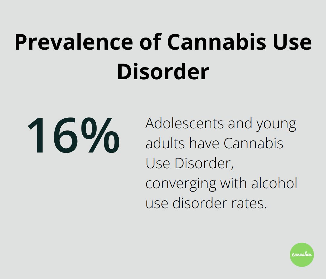 A percentage chart showing that 16.5% of adolescents and young adults have Cannabis Use Disorder.