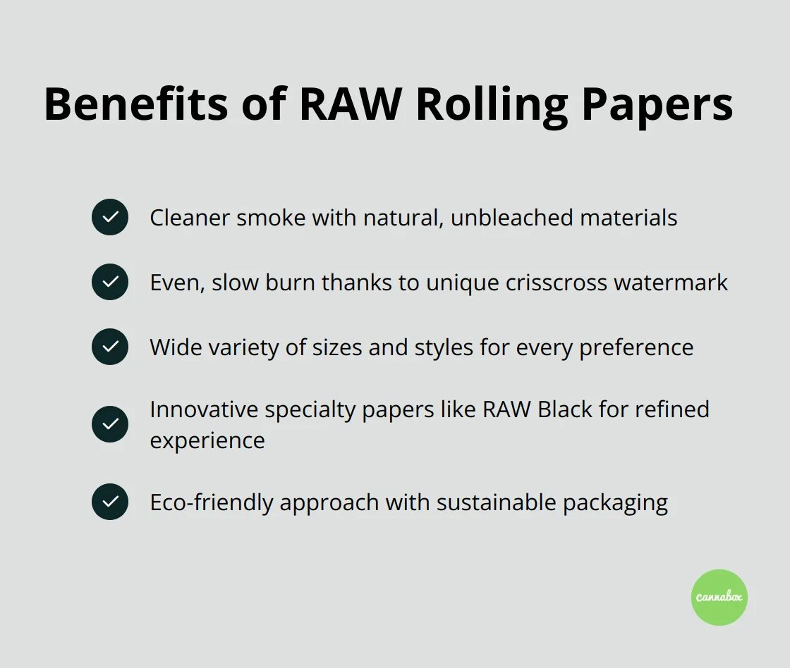 A hub and spoke chart showing the three main plant-based materials used in RAW rolling papers: hemp, rice, and flax.