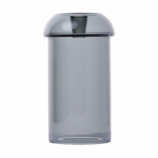 The NWTN Home Vesper Gravity Pipe is a transparent, dark gray glass jar with a rounded, dome-shaped lid, shown against a plain white background.