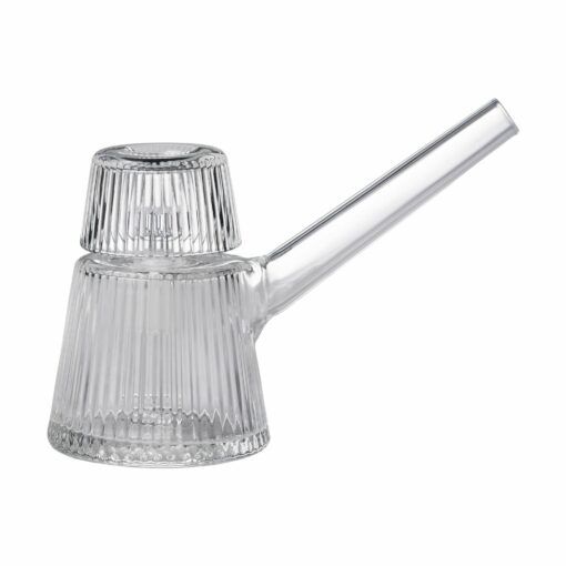 The NWTN Home Deco Bubbler is a clear, ribbed glass vessel with a long spout and an inverted glass cup on top, displayed against a white background.