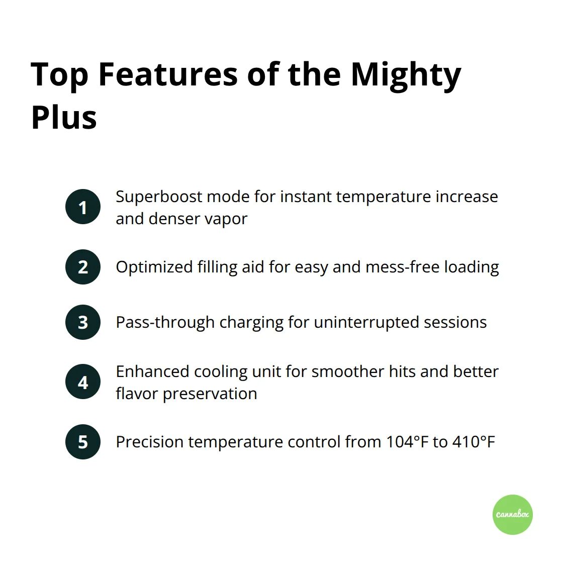 Ordered list of the most notable features of the Mighty Plus vaporizer - storz and bickel mighty plus