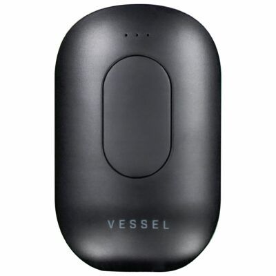 The Freeze Pipe Vape Pen is a black, oval-shaped device with "VESSEL" printed near the bottom and three small indicator lights near the top, displayed against a white background.
