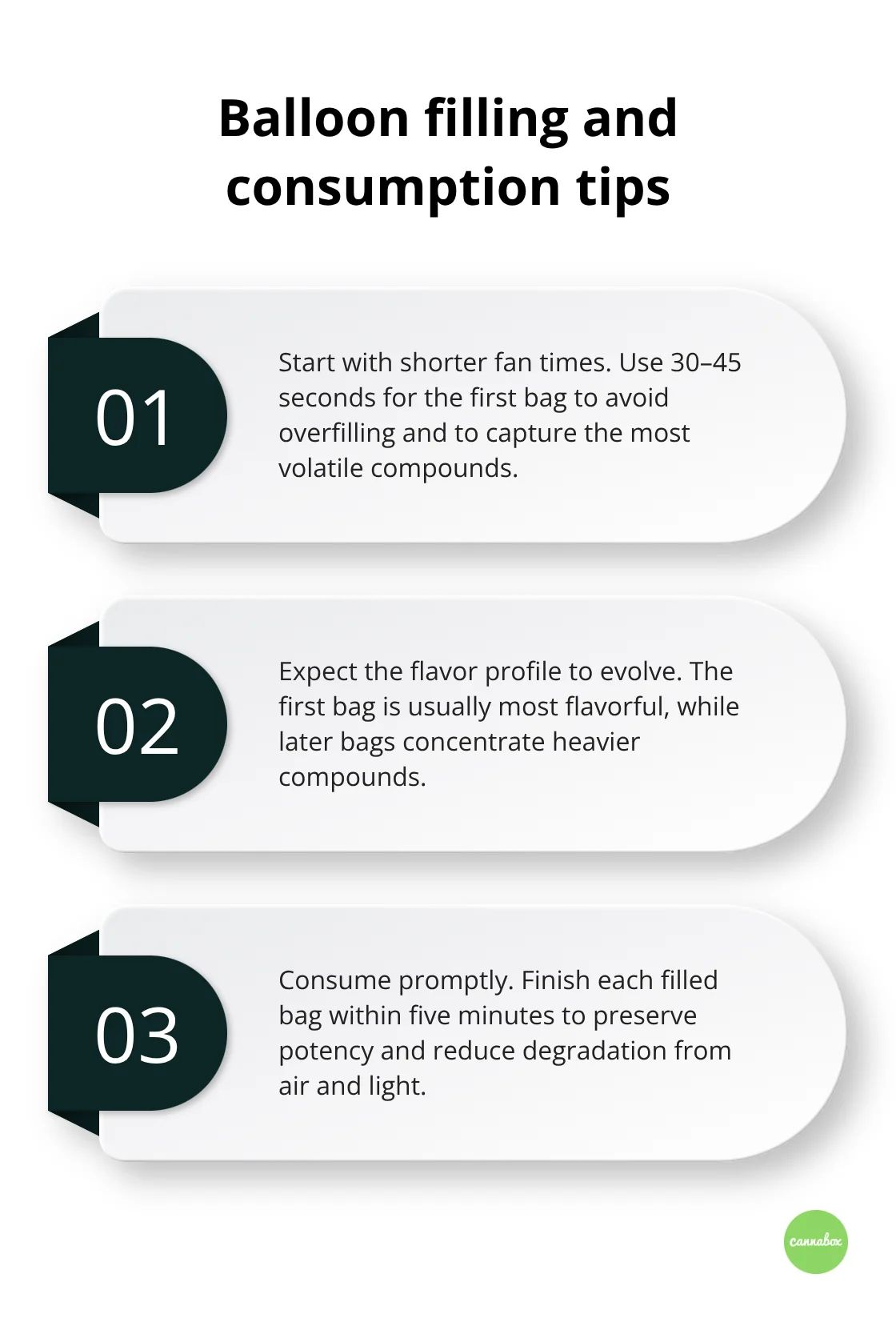 Three best-practice tips for timing, flavor, and freshness when using Volcano balloon bags.