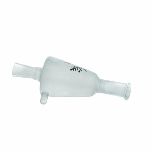 The Freeze Pipe Glycerin Blunt Tip, a clear glass adapter with two side arms and one angled downward arm featuring a black symbol, is shown on a white background—compatible with Freeze Pipe setups and Blunt Tip accessories.