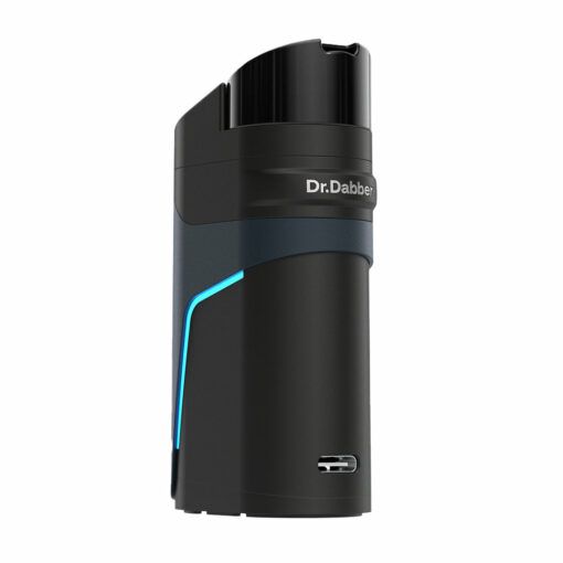 A black, cylindrical Dr Dabber Ghost 2 Vaporizer with a blue accent line, labeled "Dr. Dabber" and a small charging port near the base, stands upright on a white background.