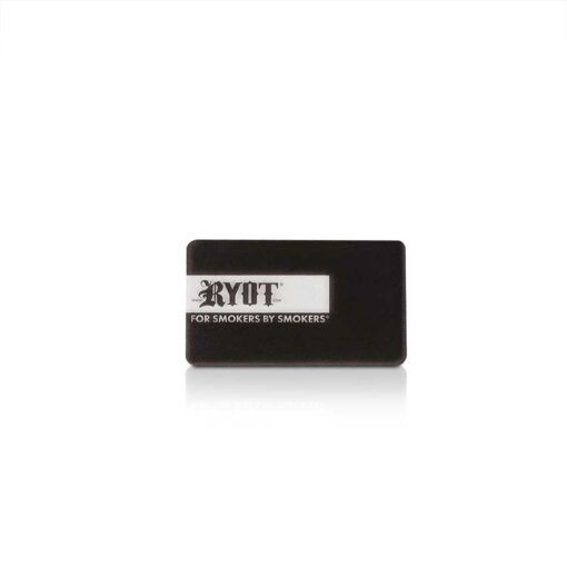 A rectangular black HUMIDOR WALNUT COMBO BOX (8X11) features a white label with "RYOT" and the slogan "For Smokers By Smokers" in black text, centered on a plain white background.
