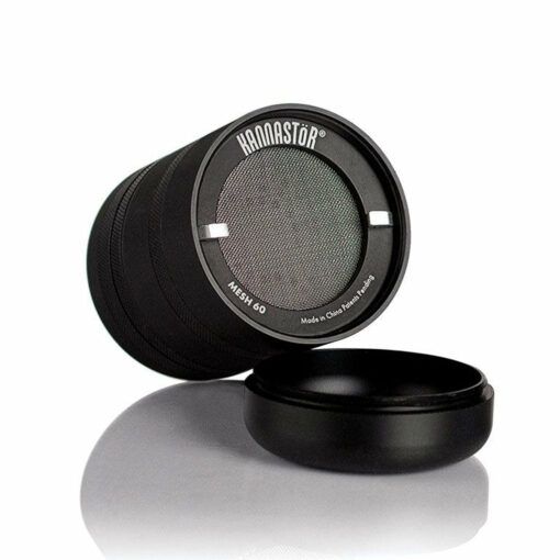 A black RYOT GR8TR JAR BODY GRINDER with its lid removed shows the mesh filter inside, both set against a plain white background.