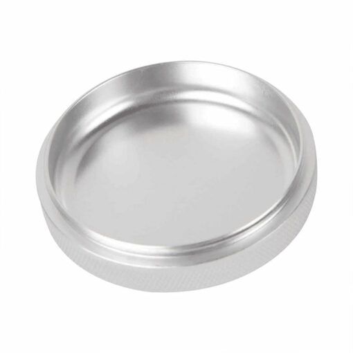 A round, shallow, silver-colored metal lid with a smooth top and ridged edge, designed for RYOT 4PC JAR BODY GRINDERS, shown on a white background.