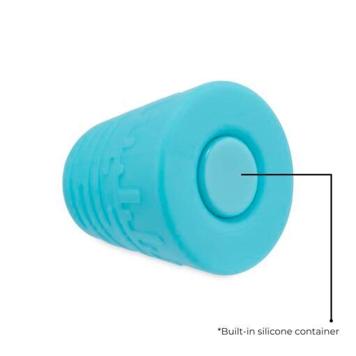 A blue, round silicone container with a built-in compartment—ideal for pairing with your Ooze Blaster Silicone Glass 4-in-1 Hybrid Water Pipe and Dab Straw accessories.