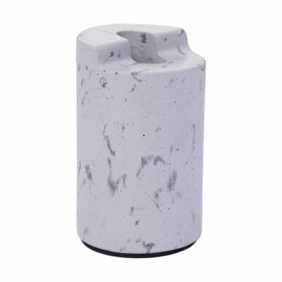 A cylindrical, light gray NWTN Home object with a marbled pattern and a rounded groove on top, resembling a minimalist concrete lighter holder or desk organizer, set against a white background.