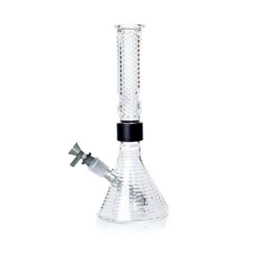 The Jane West x Prism Bong - Clear features a textured clear surface, black accent ring at the neck, removable downstem, and a beaker-shaped base, displayed on a white background.