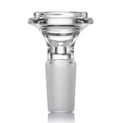 The MJ Arsenal Spire Flower Bowl is a clear glass accessory with a flared top and frosted bottom, designed as a removable bowl for water pipes or bongs.