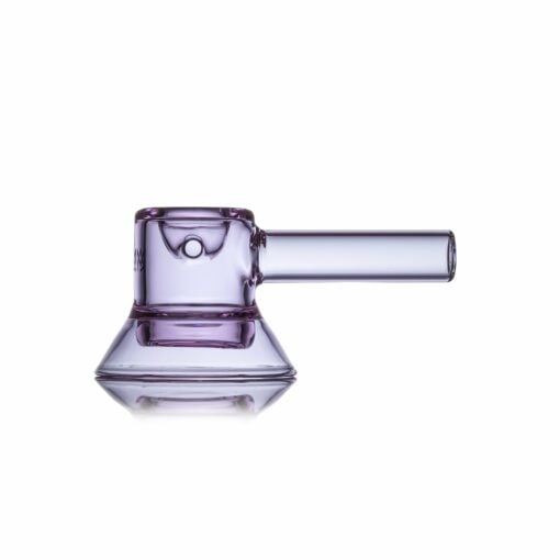 The MJ Arsenal Grotto Glass Pipe is a minimalist piece with a light purple tint, cylindrical chamber, and straight mouthpiece, shown on a white background.