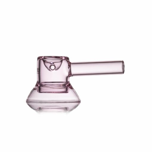 The MJ Arsenal Grotto Glass Pipe is a translucent light purple piece featuring a cylindrical mouthpiece and rounded flat base. Shown against a white background, its modern minimalist design highlights the signature style of MJ Arsenal.
