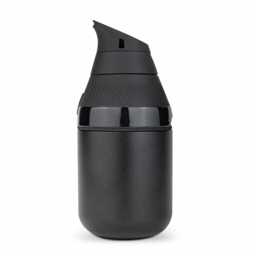 A matte black, cylindrical travel mug with a spill-proof twist-top lid—ideal for Puffco Proxy Core Kit fans seeking stylish, functional drinkware on the go.