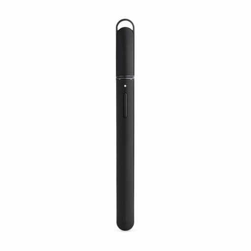 The Puffco New Hot Knife is a sleek, black, cylindrical device with a rounded cap and small vertical clip, shown standing upright against a white background.