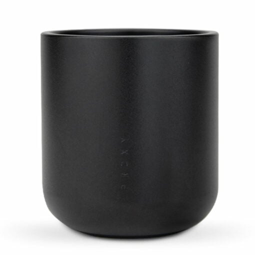 A matte black ceramic cup with a smooth finish and "PROXY" text near the bottom, inspired by the Puffco Proxy Core. Its simple, modern cylindrical design is shown in a photo against a white background.