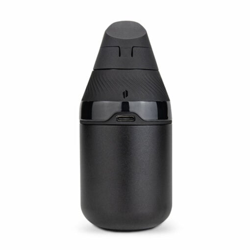 The Puffco Proxy Core Kit is a sleek black cylindrical electronic device with a rounded base, tapered top, visible USB-C charging port on the front, and textured detailing on the upper section for enhanced grip.