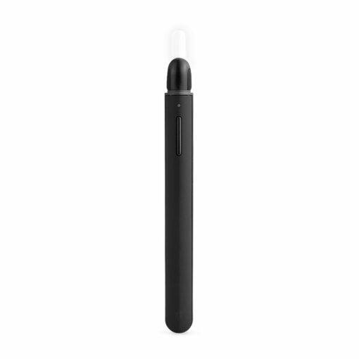 The Puffco New Hot Knife is a sleek, black, pen-shaped electronic device with a white mouthpiece at the top and a side button, displayed vertically against a white background.