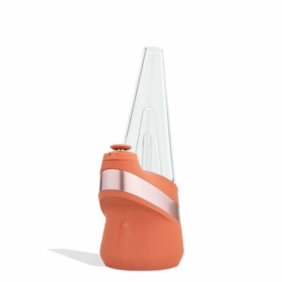 A modern Puffco Peak Smart E-Rig Limited Edition Canyon vaporizer in orange and rose gold with a glass top, photographed on a white background.