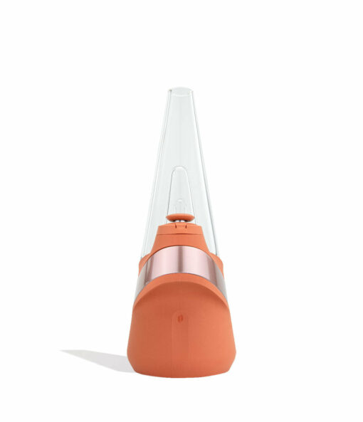 The Puffco Peak Smart E-Rig Limited Edition Canyon features a modern glass and metal conical design, transparent top, and matte orange silicone base, shown against a white background.