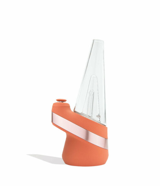The Puffco Peak Smart E-Rig Limited Edition Canyon features a modern orange and rose gold design with a sleek conical glass top and rounded base, shown on a white background.