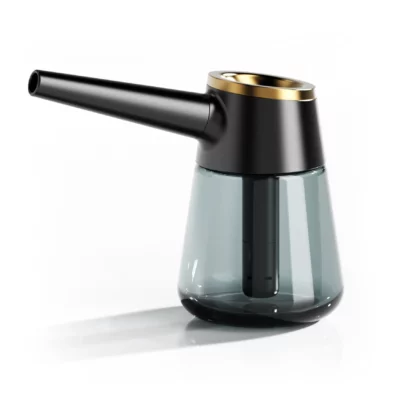 The Element [Black] coffee pot features a sleek black and gold design, transparent glass base, and long angled spout—an elegant style statement shown on a plain white background.