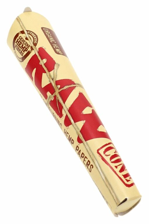 A 3-pack of RAW Organic Hemp King Size Cones with bold red and brown branding on beige hemp paper—ideal for adding to a 32-count display.