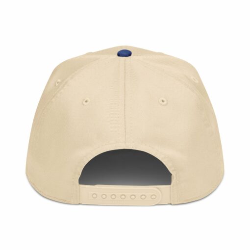 Back view of the 5 panel cap SGNOB in beige, featuring an adjustable snapback closure, a small blue top button, and subtle SGNOB detailing.