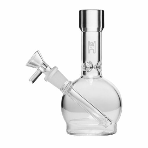 The Human Grade 6" Ball Water Pipe is a clear glass bong with a round base, angled downstem, and removable bowl piece, shown on a white background.