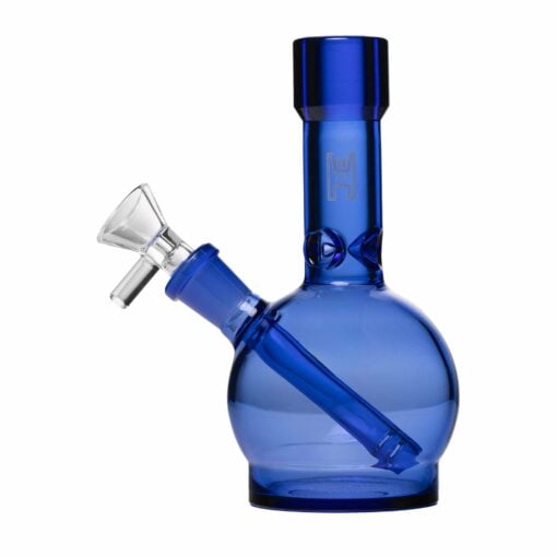 The Human Grade 6" Ball Water Pipe is a compact blue bong with a round base, angled glass bowl, and short straight neck.