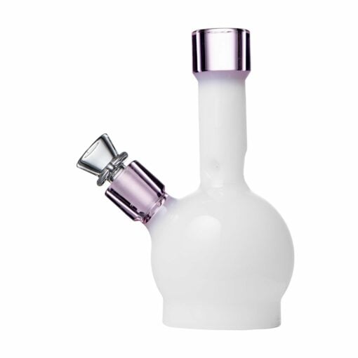 The Human Grade 6" Ball Water Pipe features a small, round white glass body with a purple-tinted mouthpiece and bowl, shown isolated on a white background.