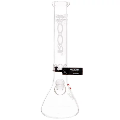 ROOR Classic Beaker Bong Waterpipe from Cannabox, showcasing a sleek and elegant beaker base design that emphasizes stability and enhances the smoking experience for connoisseurs, featuring high-quality glass craftsmanship for optimal functionality and aesthetics. - Clear