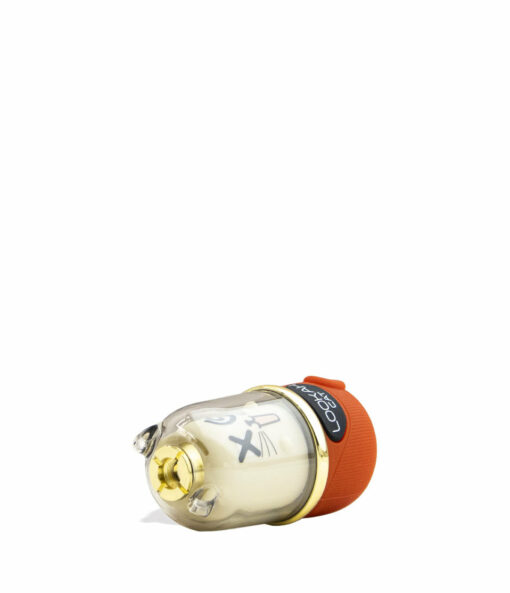 A small, cylindrical device with a transparent body, gold tip, orange base, and black label—the Lookah Cat 510 Variable Voltage Battery lies on its side against a white background.