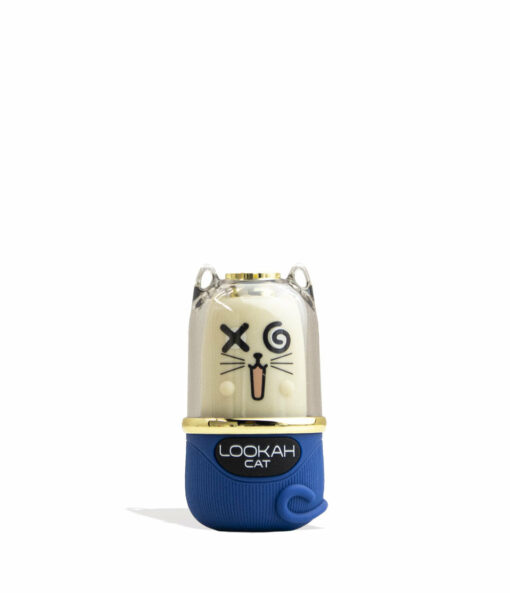 The Lookah Cat 510 Variable Voltage Battery is a small, capsule-shaped device with whiskers, x-shaped and spiral cartoon eyes, a blue base labeled LOOKAH CAT, and features a surprised or dizzy expression.