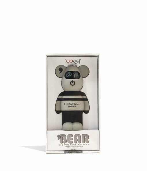 The Lookah Bear Cartridge Vaporizer is a cartoon bear-shaped 510 voltage battery with a power symbol on its chest, packaged in a white branded box featuring a clear front window.