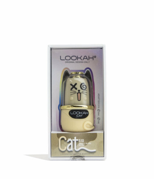 The Lookah Cat 510 Variable Voltage Battery comes in cat-shaped packaging with cat face details and ears visible through a clear window, all presented in a white and gold retail box.