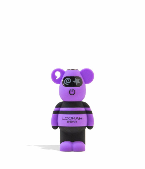The Lookah Bear Cartridge Vaporizer is a small purple and black bear-shaped collectible with a power symbol on its chest, spiral and star over its eyes, and "LOOKAH BEAR" text on the front.