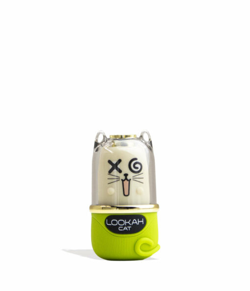 The Lookah Cat 510 Variable Voltage Battery is a playful, cat-themed device with a white top featuring a cartoon cat face and green base, compatible with 510 cartridges.