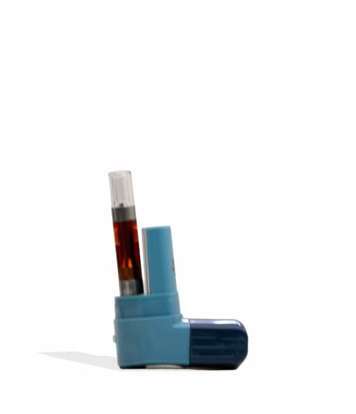The Smyle Inhaler 510 Battery and Cloud Filters features a blue design with a small vial of dark red liquid in its mouthpiece, set against a plain white background.