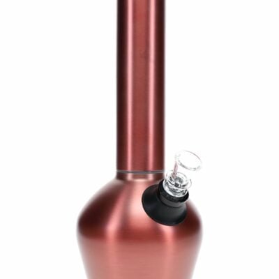 The Chill Rosé Steel Bong – Limited Edition – 13″ features a metallic red finish, cylindrical neck, wide rounded base, and an angled glass bowl. At 13 inches tall, it offers standout style and smooth sessions.
