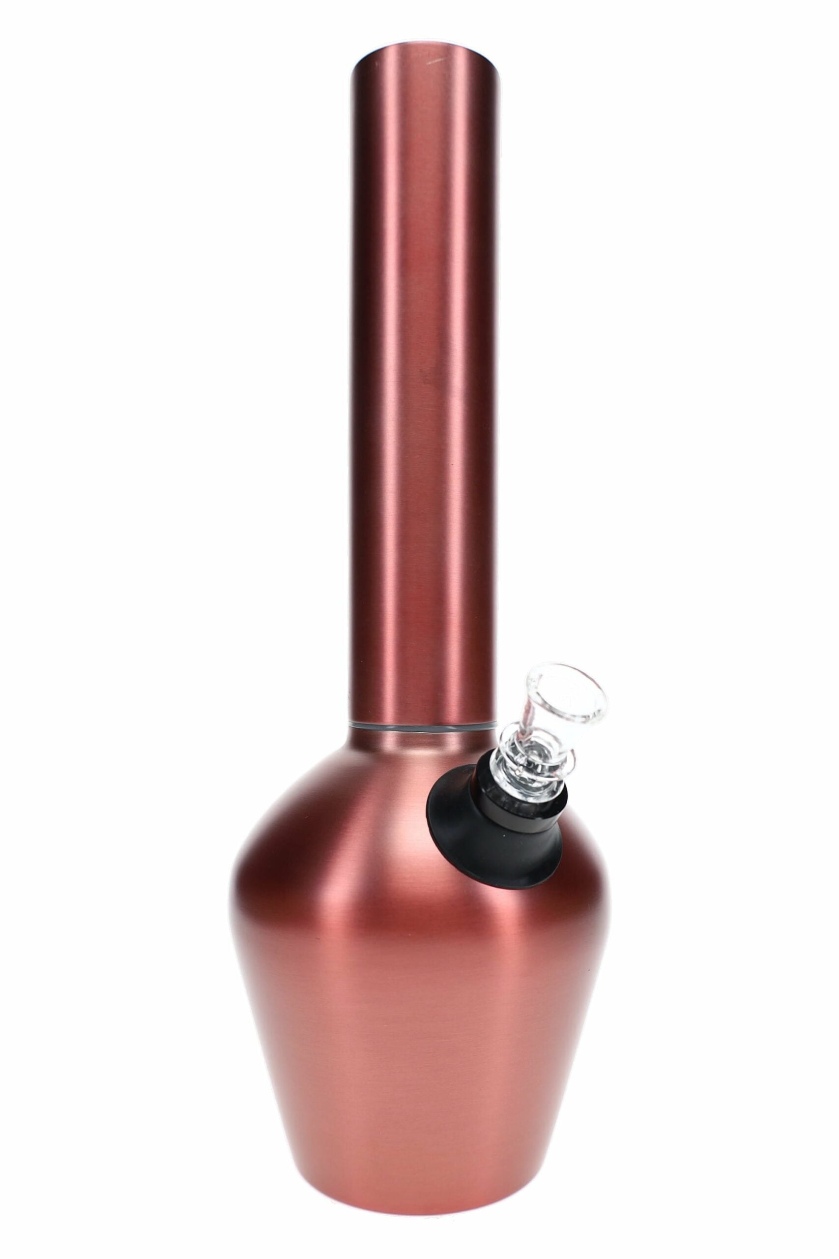 The Chill Rosé Steel Bong – Limited Edition – 13″ features a metallic red finish, cylindrical neck, wide rounded base, and an angled glass bowl. At 13 inches tall, it offers standout style and smooth sessions.