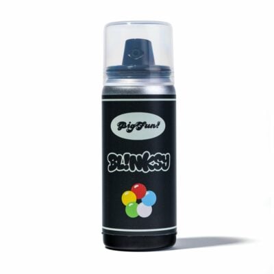 A black BIGFUN! Blinksy Vaporizer with colorful circles on the front is photographed on a white background with a slight shadow, echoing the playful style shown on its label.