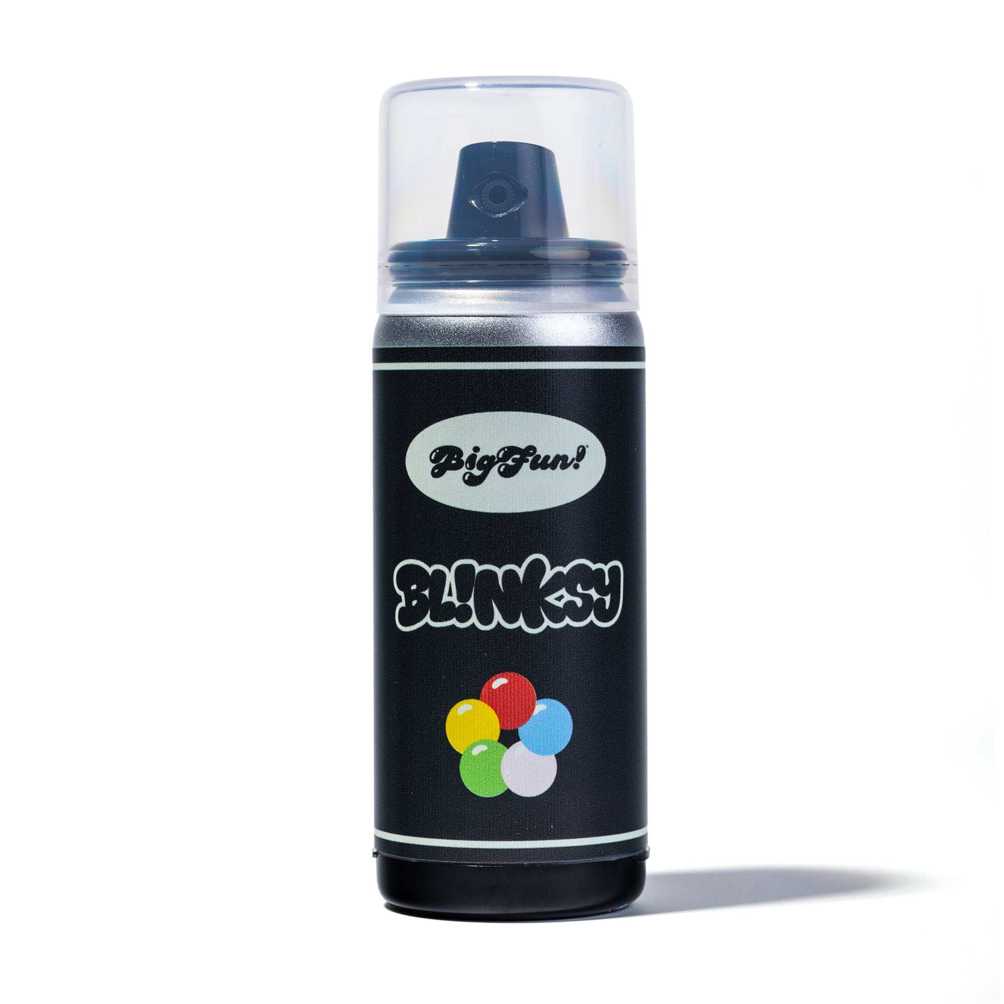 A black BIGFUN! Blinksy Vaporizer with colorful circles on the front is photographed on a white background with a slight shadow, echoing the playful style shown on its label.