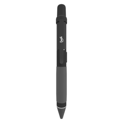 The Penjamin Cart Pen Discreet 510 Battery is a black and gray retractable pen-style 510 battery with a clip and rubber grip, shown vertically on a plain white background. Ideal for discreet vaping needs.