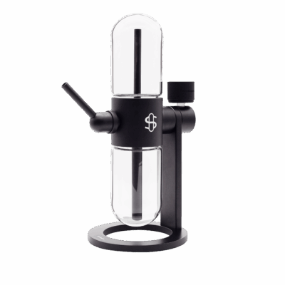Stündenglass Gravity Infuser showcasing its sleek design and 360° gravity hookah system, perfect for smoking enthusiasts and culinary mixology. - Black