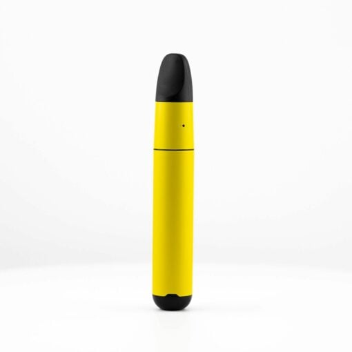 The Lemonnade X G Pen Micro+ Vaporizer, featuring a sleek yellow and black design, stands upright on a white background with minimalistic Lemonnade-inspired styling.