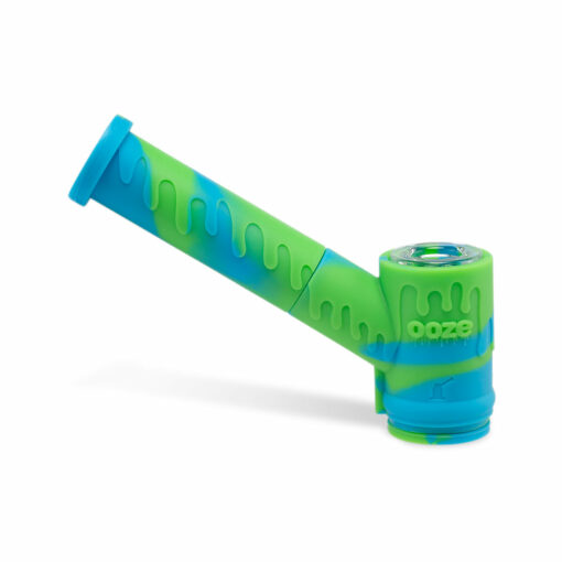 Ooze Mojo Silicone Water Pipe featuring a honeycomb design, 14mm glass bowl, and detachable hand pipe, showcasing its versatility as both a bong and dab rig, with a vibrant color selection.